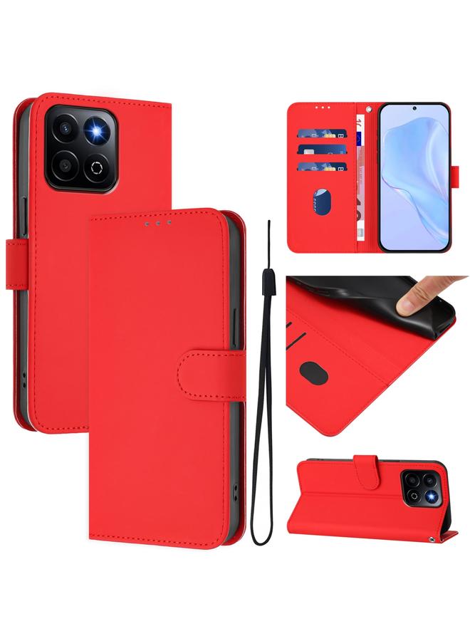 S-TOP Case For Honor 200 Smart Skin Feel Solid Color Leather Phone Case with Lanyard - Image 1