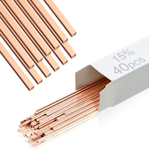 Tandefio 40 Sticks Brazing Rods AWS BCup-5 15% Silver Solder Phos Copper Brazing Alloys Flat Welding Rods Industry 0.050"x1/8"x10" for Air Conditioning Refrigerator Cold Storage HVAC Units - Image 1