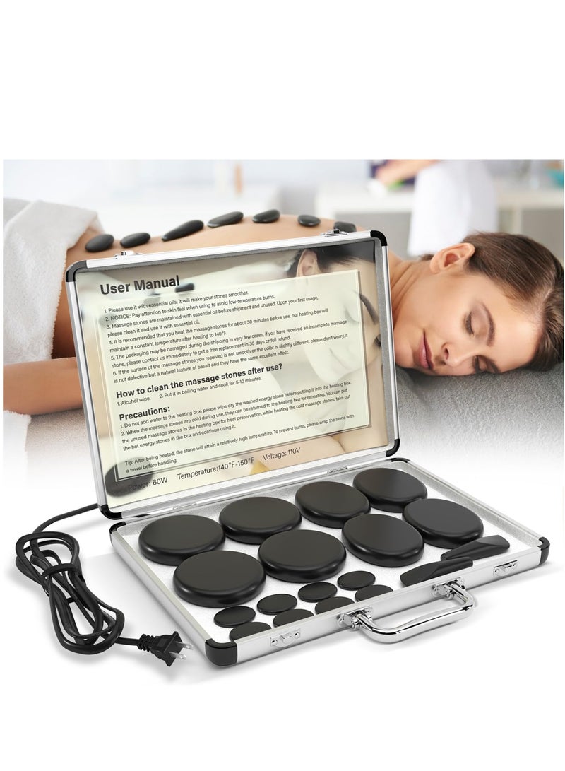 Arabest Hot Stones Massage Set, 18 Pcs Basalt Hot Stones with Heater Kit for SPA Portable Bianstone Massage Rocks Heating Box for Home Spa Warming, Relaxing, Healing, Pain Relief - Image 1