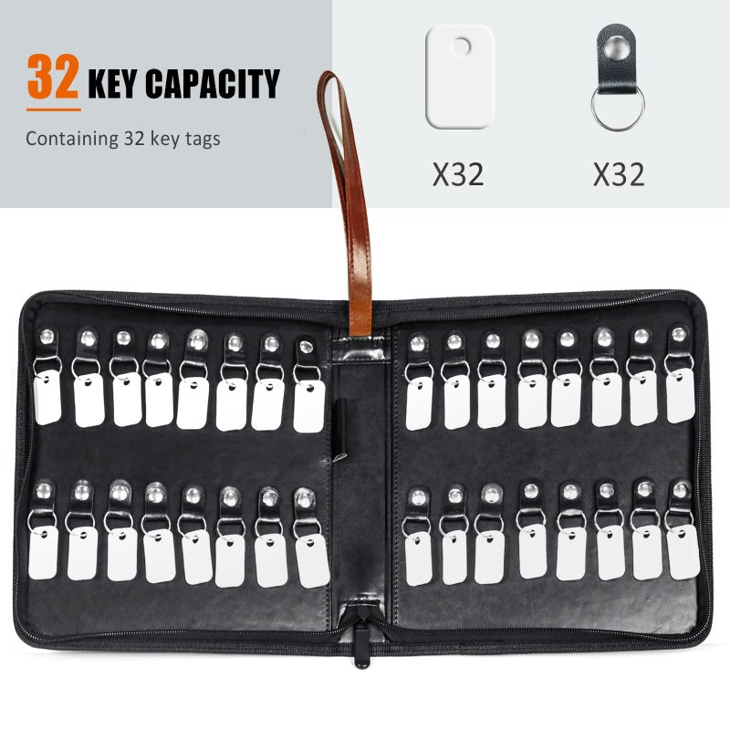 tutata Portable Zippered Key Case, Leather Key Organizer with Handle, 32 Key Capacity, for Real Estate Sales, Hotel Executives, Car Service (Brown) - Image 3