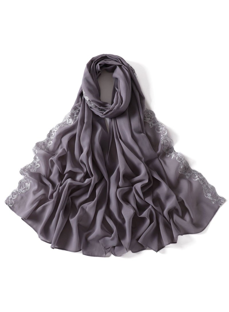 KUYING New Lace Lace Trimmed Edge Solid Pearl Chiffon Long Scarf Single Color Headband Cover Scarf Female - Image 1