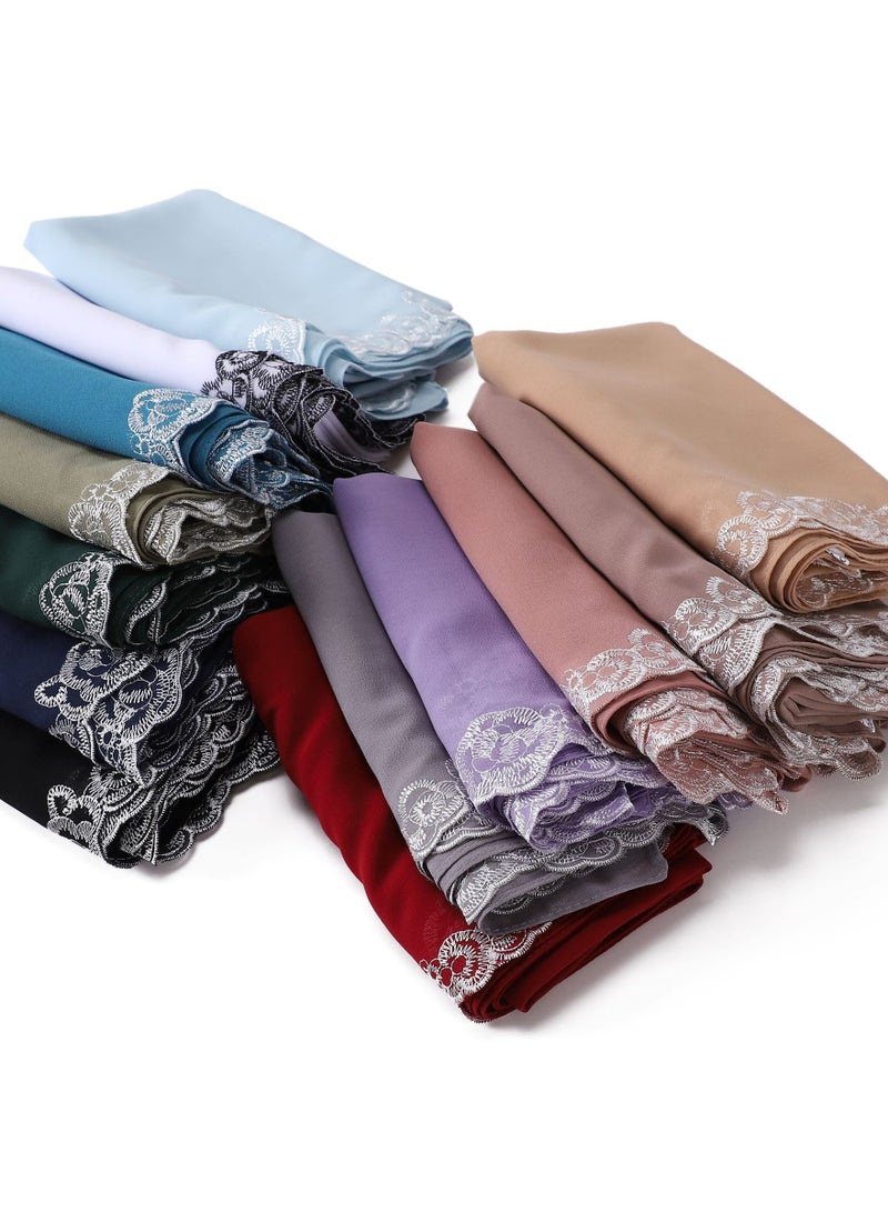 KUYING New Lace Lace Trimmed Edge Solid Pearl Chiffon Long Scarf Single Color Headband Cover Scarf Female - Image 2