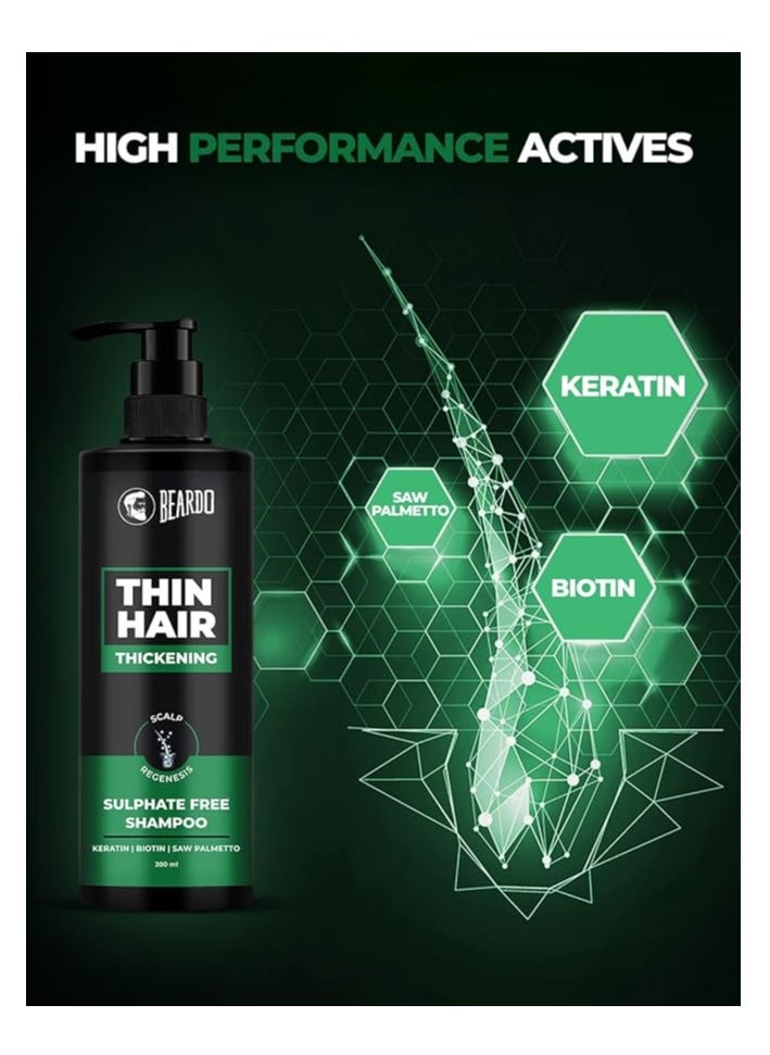 BEARDO - Beardo Thin Hair Thickening Sulphate free Shampoo, 200 ml | Keratin Shampoo for men | Sulphate and Paraben Free Shampoo | Biotin & Saw Palmetto For Strong & Thick Hair - Image 1