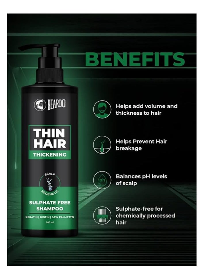 BEARDO - Beardo Thin Hair Thickening Sulphate free Shampoo, 200 ml | Keratin Shampoo for men | Sulphate and Paraben Free Shampoo | Biotin & Saw Palmetto For Strong & Thick Hair - Image 1