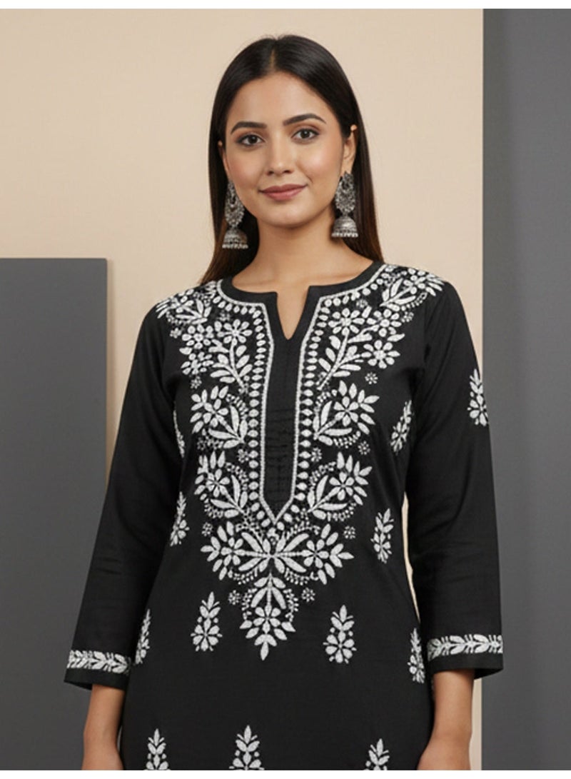Alaya Women Hand Embroidered Chikankari Cotton Kurta Set-AL4107KS - Image 3