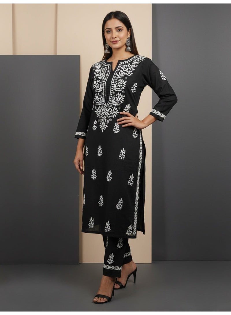 Alaya Women Hand Embroidered Chikankari Cotton Kurta Set-AL4107KS - Image 4