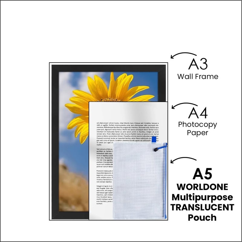 WORLDONE Multipurpose Thick Nylon Mesh Translucent Pouch, Strong Stitching on Edges, Ideal Stationery Pouch, Assorted Colour Zipper, Size A5, Pack of 6 Pieces - Image 2