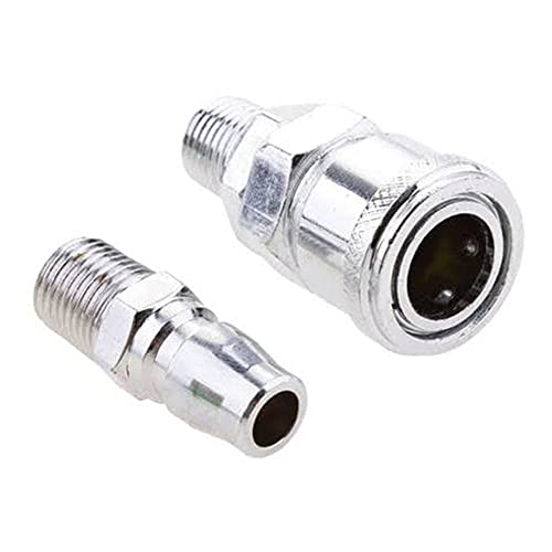 HOSEMART Pneumatic Quick Connector PM20 + SM20 1/4 BSP Aluminium QRC Air Line Hose Quick Fittings Coupler (Silver) - Image 1