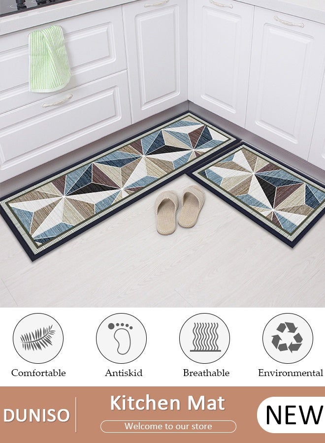 DUNISO قطعتان من سجاد ودواسات المطبخ غير القابلة للانزلاق، مجموعة سجادة مضادة للتعب في مدخل المطبخ، سجادة أرضية خلفية للمطبخ والحمام والمكتب 40*60 سم&amp;40*120 سم - Image 1