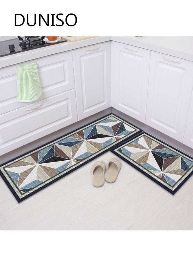 DUNISO 2PCS Non-Slip Kitchen Rugs and Mats, Anti-Fatigue Hallway Kitchen Runner Rug Set Backing Floor Mat for Kitchen Laundry Bathroom Office 40*60cm&40*120cm  - Image 1