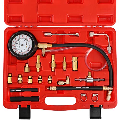 YSTOOL Fuel Pressure Tester Gauge Kit 140PSI Automotive Engine Injector Pump Test Gasoline Gas Injection Manometer Tool Set with Inline Fitting Schrader Adapter for Auto Car Motorcycle (Red Case) - Image 1