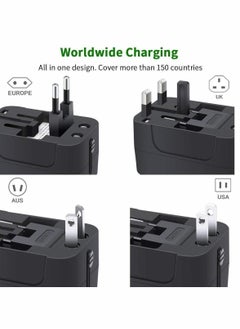 KASTWAVE محول سفر عالمي، محول طاقة جدارية مع شاحن مزدوج USB لهاتف محمول ولاب توب، أسود  - Image 4