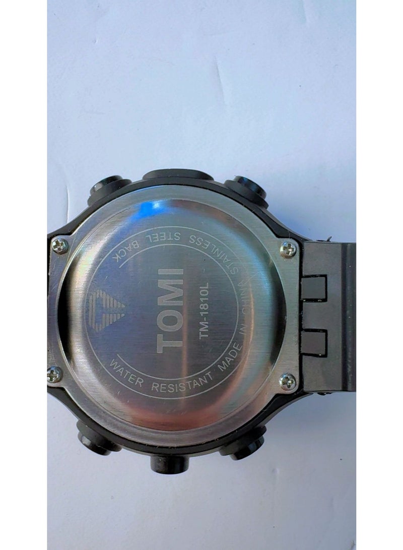 TOMI TM-1810L Men's Digital Sports Watch - Waterproof Black Silicone Strap Chronograph Watch with Alarm and LED Backlight - Image 2