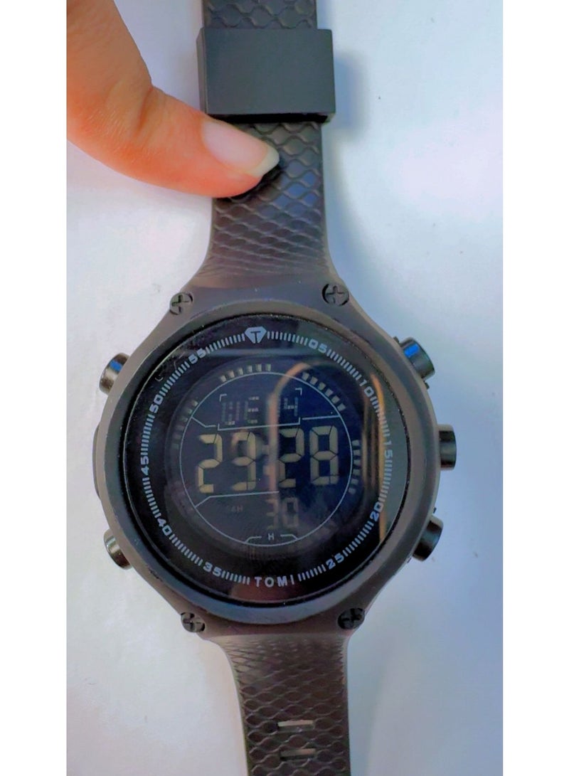 TOMI TM-1810L Men's Digital Sports Watch - Waterproof Black Silicone Strap Chronograph Watch with Alarm and LED Backlight - Image 1