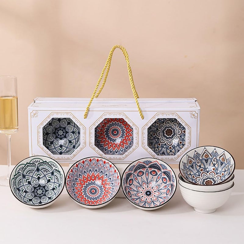 P-PLUS INTERNATIONAL Ceramic Korean Ramen Bowls, Bone China Set for Gift, Microwave Proof, Small Mini Bowls (Set of 6, Random Pattern) - Image 1