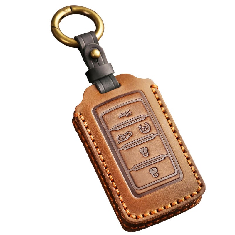 EASYANT Leather Key Fob Cover for Jeep 20212024 Grand Cherokee L Grand Wagoneer Key Case Protector keychain Smart Key Holder Brown
