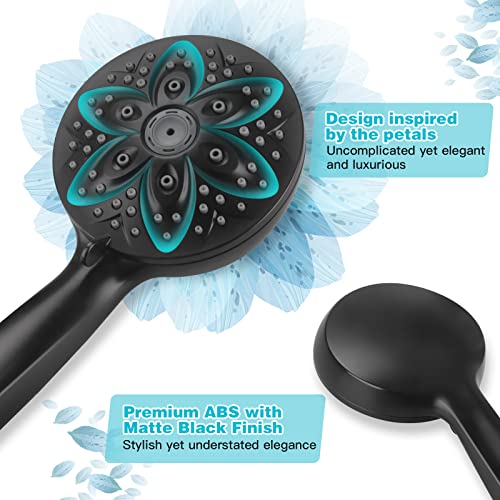 JDO Shower Head with Handheld, High Pressure Handheld 6 Settings, Detachable Shower Head Set with Stainless Steel Hose and Shower Bracket (Matte Black) - Image 3