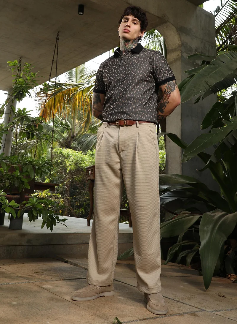 Campus Sutra  Lightweight - Cuboid-Tactile Straight Trousers for Men | Best Price UAE