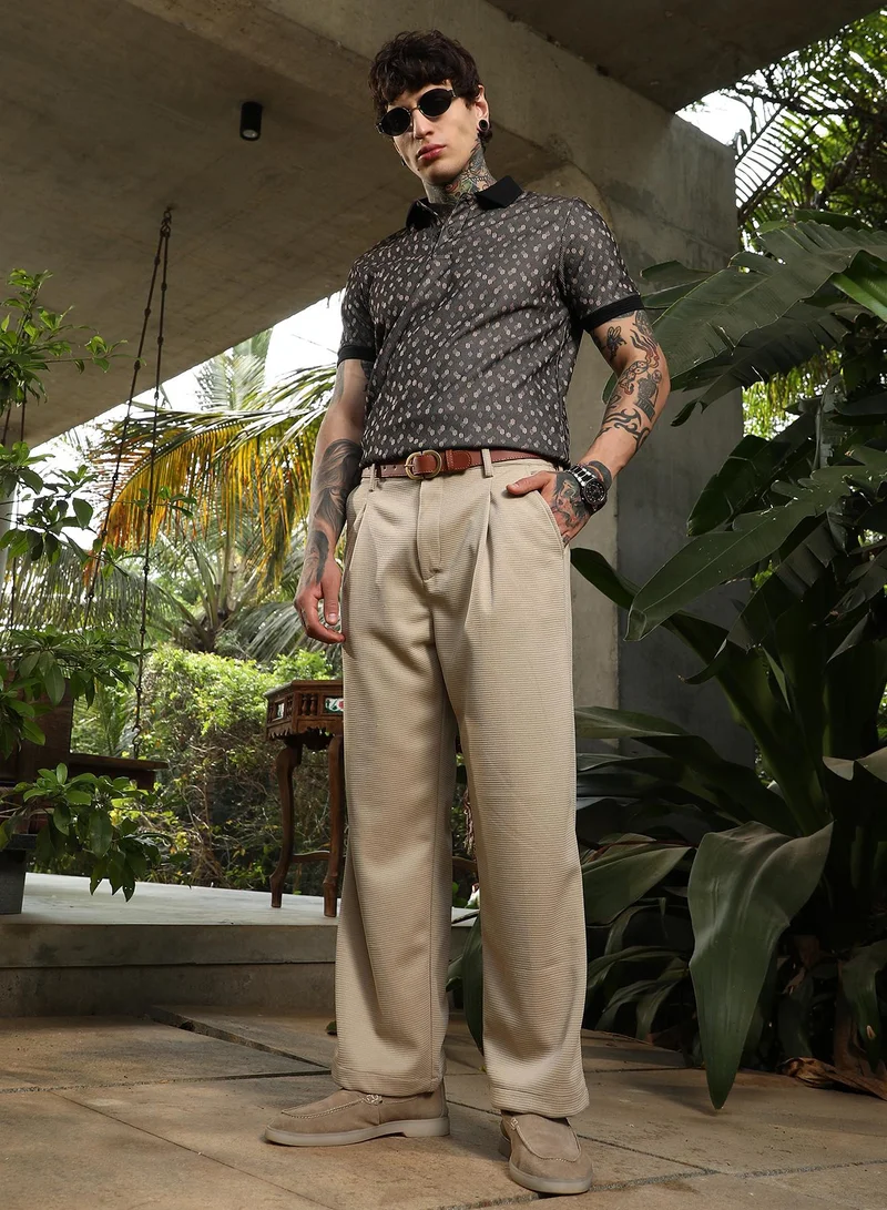 Campus Sutra  Lightweight - Cuboid-Tactile Straight Trousers for Men | Best Price UAE