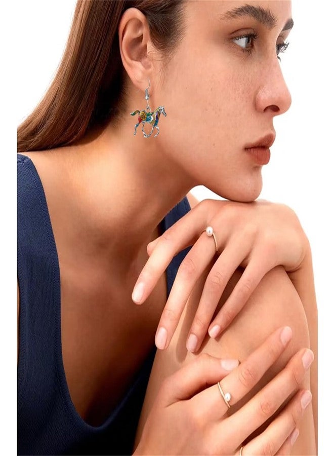 WCRAZYE Running Horse Earrings and Necklace for Women Colorful Enamel Kentucky Derby Lucky Horse Pendant Necklace Dangle Earrings Kentucky Derby Jewelry Set Costume Accessories Outfit Party Gifts (Colorful Horse) - Image 3