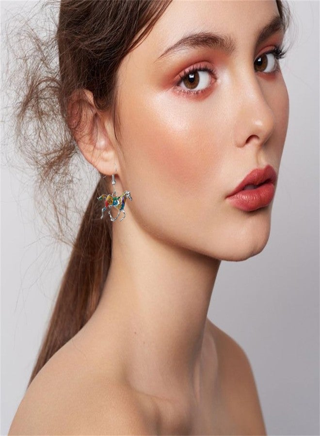 WCRAZYE Running Horse Earrings and Necklace for Women Colorful Enamel Kentucky Derby Lucky Horse Pendant Necklace Dangle Earrings Kentucky Derby Jewelry Set Costume Accessories Outfit Party Gifts (Colorful Horse) - Image 2