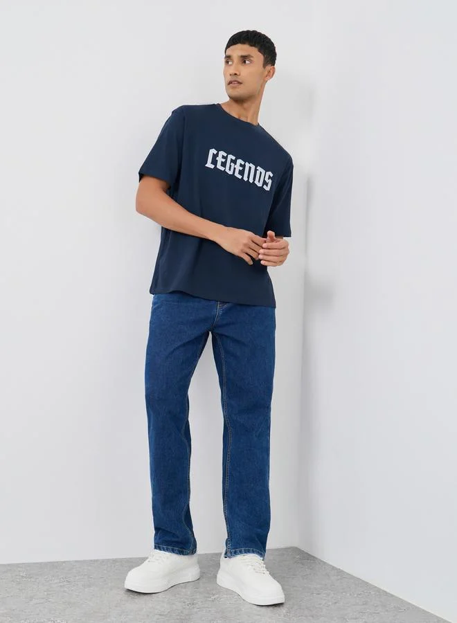 Styli Slogan Print Crew Neck Oversized T-Shirt