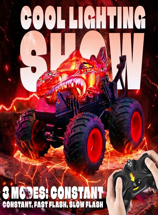 BEZGAR Monster Truck Toys - Remote Control Monster Truck with Light & Music, Dinosaur Toys for Kids, 1:20 Scale RC Truck with 360° Spins and Drifting, Remote Control Car for Boys 4-7 Red - Image 3