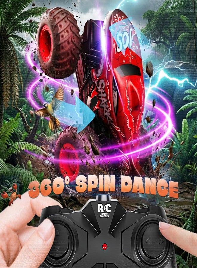 BEZGAR Monster Truck Toys - Remote Control Monster Truck with Light & Music, Dinosaur Toys for Kids, 1:20 Scale RC Truck with 360° Spins and Drifting, Remote Control Car for Boys 4-7 Red - Image 2