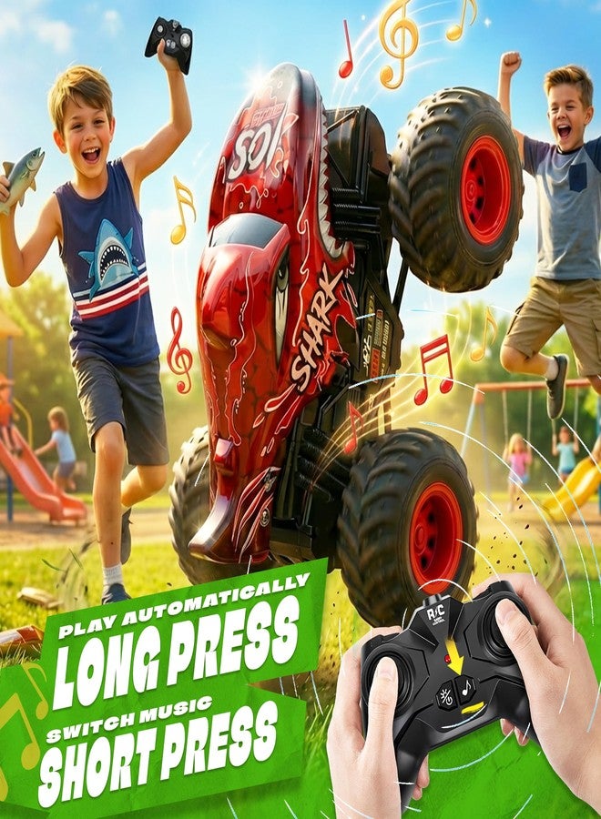 BEZGAR Monster Truck Toys - Remote Control Monster Truck with Light & Music, Dinosaur Toys for Kids, 1:20 Scale RC Truck with 360° Spins and Drifting, Remote Control Car for Boys 4-7 Red - Image 4