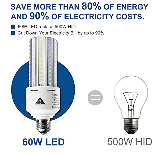 ZP Mafuken 500W Equivalent LED Corn Light Bulb 7500 Lumen Led Bulbs 60W Super Bright 5000K Cool Daylight White E26/E27 Medium Base for Outdoor Indoor Workshop Garage Warehouse Factory Backyard… (A) - Image 5