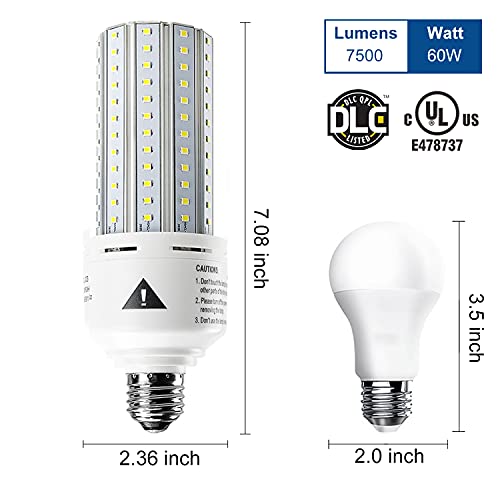 ZP Mafuken 500W Equivalent LED Corn Light Bulb 7500 Lumen Led Bulbs 60W Super Bright 5000K Cool Daylight White E26/E27 Medium Base for Outdoor Indoor Workshop Garage Warehouse Factory Backyard… (A) - Image 3