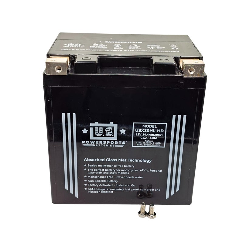 الرياضات الآلية الأمريكية بطارية يو إس باورسبورتس USX30HL-HD – 12 فولت 34.4 أمبير AGM بدون صيانة | بطارية قوى رياضية عالية الأداء بقدرة تشغيل بارد 430 CCA للدراجات النارية وATV وUTV وجت سكي والسنوموبيل – محكمة الإغلاق، غير قابلة للانسكاب - Image 1