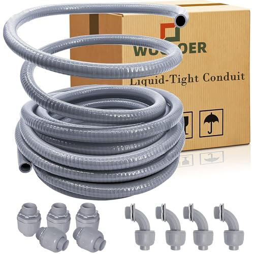 Wocloer 50 Foot Liquid-Tight Conduit Kit - 1/2inch Flexible Non Metallic Liquid Tight Electrical Conduit and 5 Straight and 4 Angle Fittings Included. 1/2" Dia - Image 1