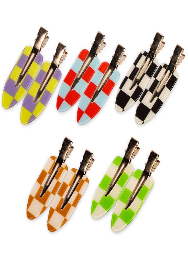 Magicsky 10PCS No Bend Hair Clips, Acrylic Flat Styling No Crease Pins, Bang Seamless Duckbill, Barrettes for Makeup, Hairstyle Tool for Women Girls- Checkerboard Checker White Black - Image 1