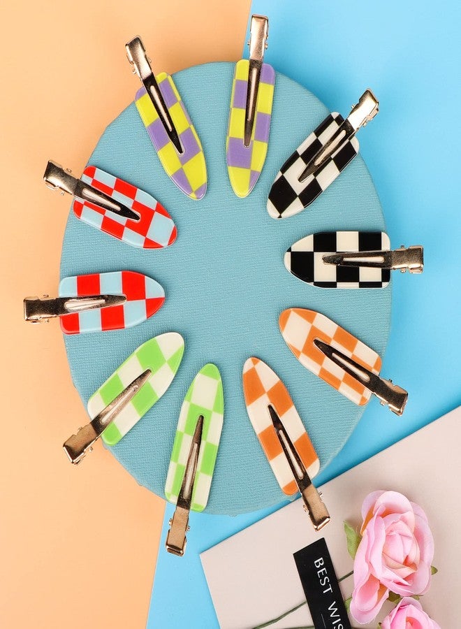 Magicsky 10PCS No Bend Hair Clips, Acrylic Flat Styling No Crease Pins, Bang Seamless Duckbill, Barrettes for Makeup, Hairstyle Tool for Women Girls- Checkerboard Checker White Black - Image 3