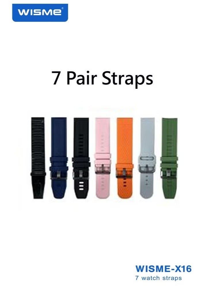 WISME ساعة ذكية X16 بتصميم دائري منحني مع 7 أزواج من الأساور وكابل شحن – ساعة أنيقة للرجال باللون الأسود - Image 5