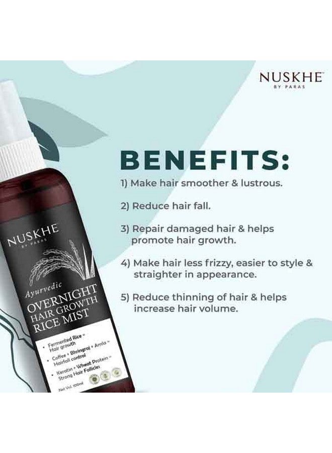 Nuskhe By Paras Ayurvedic Overnight Hair Growth Rice Mist For Extreme Hair Growth 100 Ml. Fermented Rice Water Combined With Coffee Bhringraj And Amla| Reduce Hair Fall - Image 5