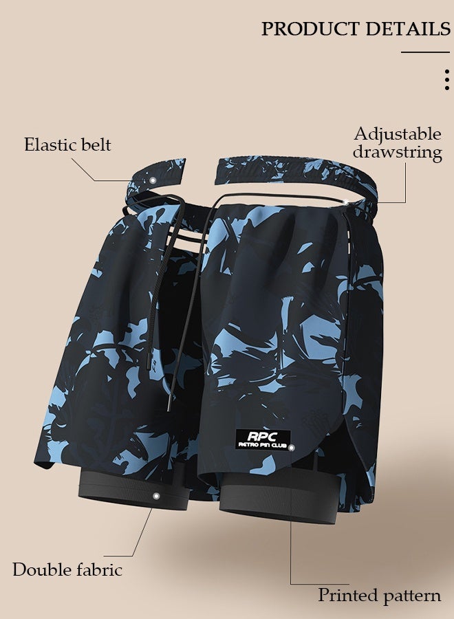 DUNISO Men's Swimming Trunks with Compression Liner, Double Layer Quick Dry Beach Shorts with Adjustable Belt Loose Breath Swim Shorts Swimwear Bathing Suits for Beach and Swimming - Image 2