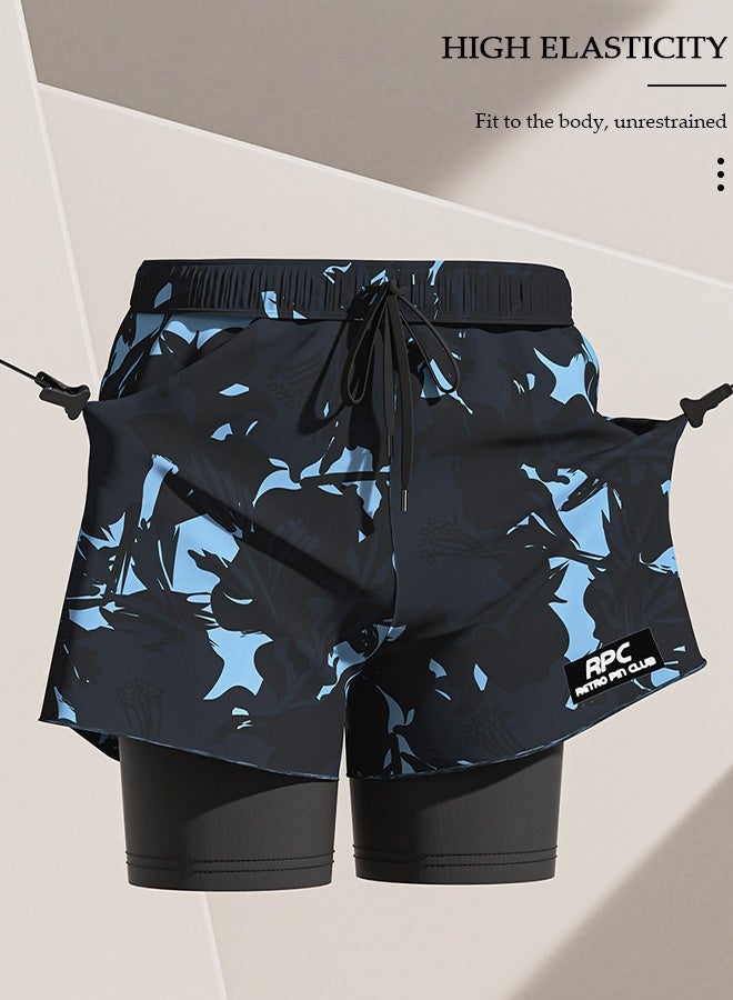 DUNISO Men's Swimming Trunks with Compression Liner, Double Layer Quick Dry Beach Shorts with Adjustable Belt Loose Breath Swim Shorts Swimwear Bathing Suits for Beach and Swimming - Image 3