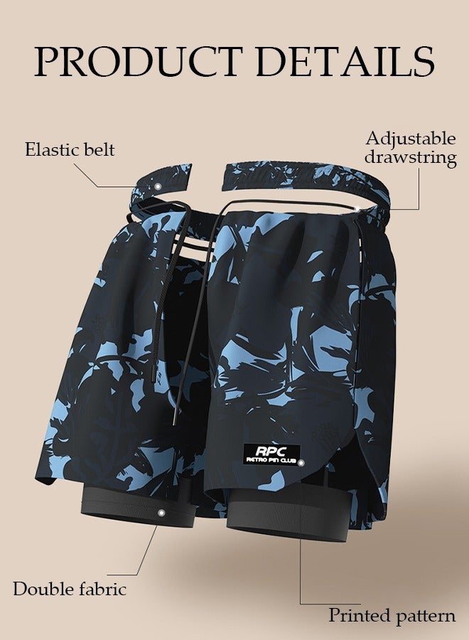 DUNISO Men's Swimming Trunks with Compression Liner, Double Layer Quick Dry Beach Shorts with Adjustable Belt Loose Breath Swim Shorts Swimwear Bathing Suits for Beach and Swimming - Image 3