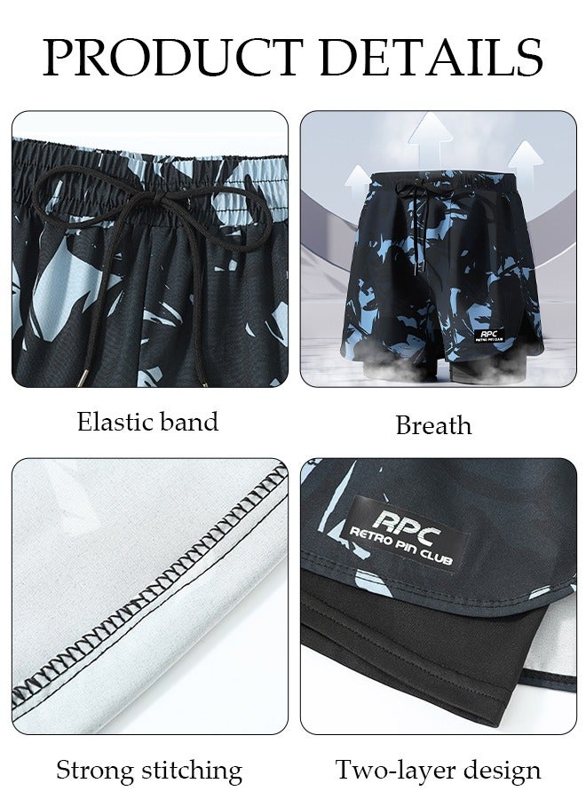 DUNISO Men's Swimming Trunks with Compression Liner, Double Layer Quick Dry Beach Shorts with Adjustable Belt Loose Breath Swim Shorts Swimwear Bathing Suits for Beach and Swimming - Image 4
