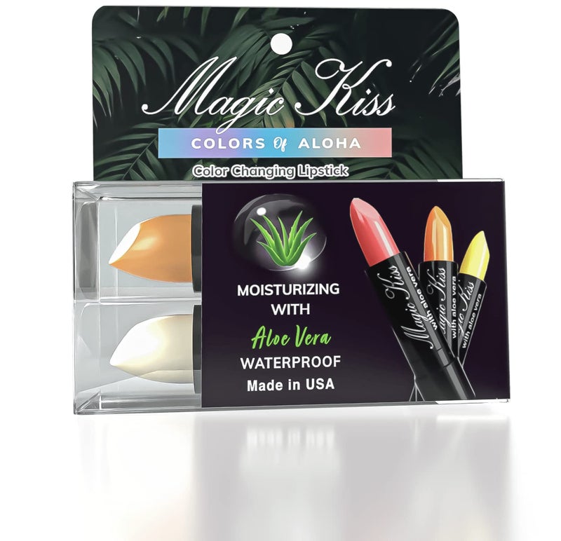 Magic Kiss Magic Kiss Color Changing Matte Lipstick set Long Lasting Nutritious Lips Moisturizer Magic Temperature Color Change Lip Balm with Aloe Vera PH Lipstick MADE IN USA 2 Pack  White  Orange