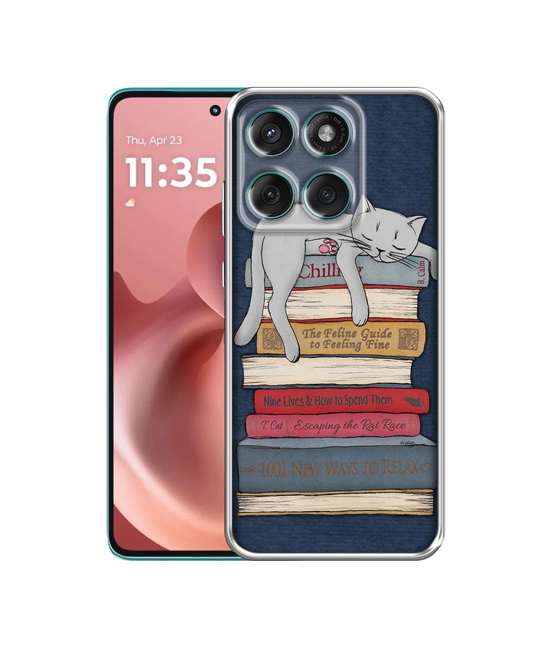 Casotec Cat Sleeping On The Books Design Printed Silicon Soft TPU Back Case Cover for Motorola Moto G86 5G / G86 Power 5G - Image 1