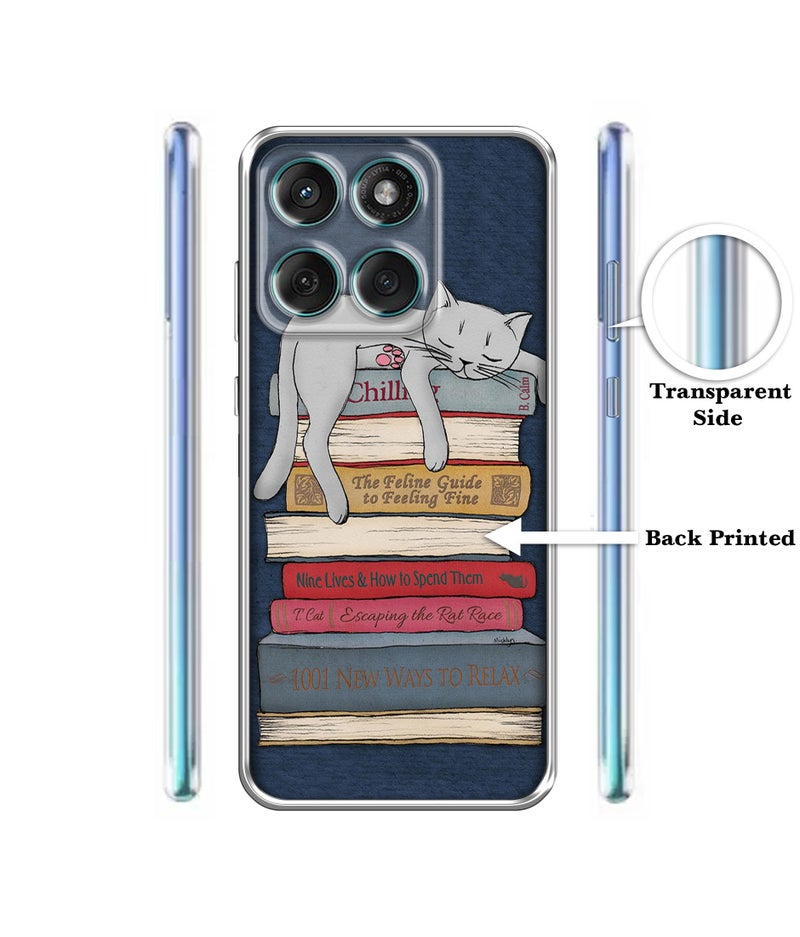 Casotec Cat Sleeping On The Books Design Printed Silicon Soft TPU Back Case Cover for Motorola Moto G86 5G / G86 Power 5G - Image 2