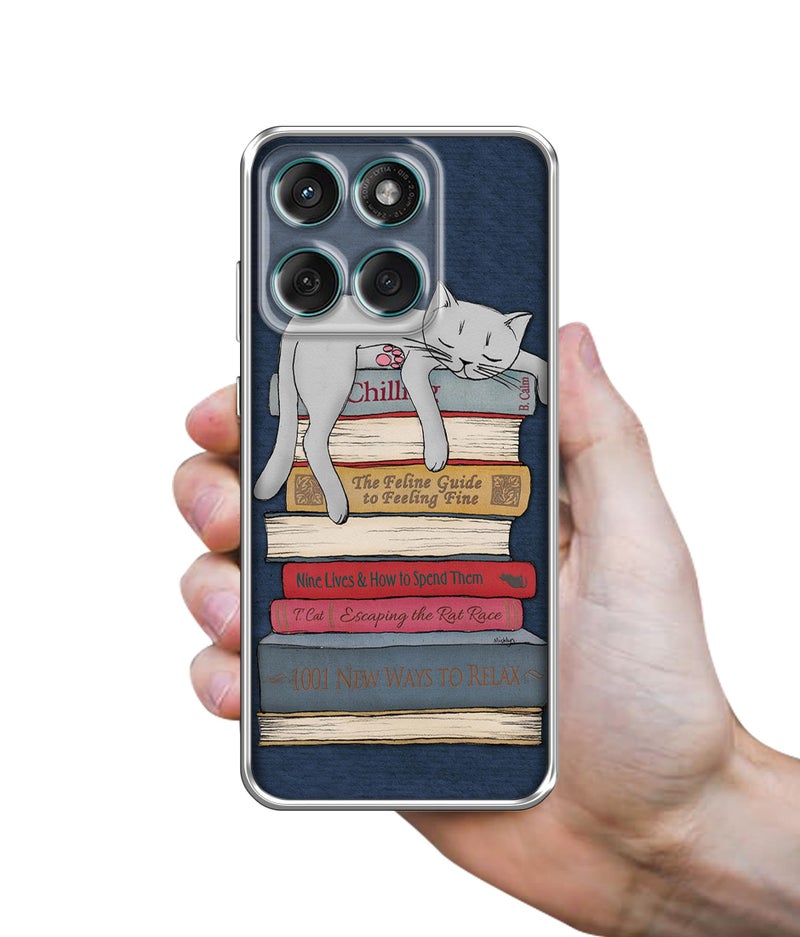 Casotec Cat Sleeping On The Books Design Printed Silicon Soft TPU Back Case Cover for Motorola Moto G86 5G / G86 Power 5G - Image 3