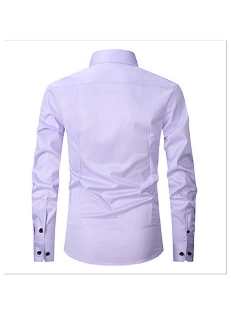 Loquat Thin Long Sleeved Slim Fitting Solid Color Men's Shirt - Image 2
