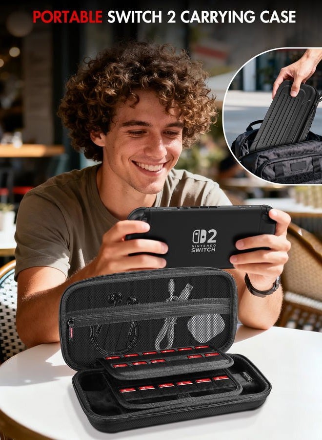 ELECDER for Nintendo Switch 2 Case Black - Protective Carrying Case with 24 Games Cartridges, 2 Screen Protectors, 2 Thumb Grip Caps, Hard Shell Carry Travel Pouch Bag for Console, Accessories - Image 2