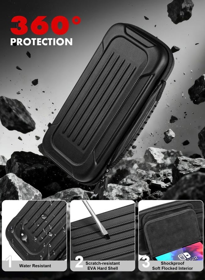 ELECDER for Nintendo Switch 2 Case Black - Protective Carrying Case with 24 Games Cartridges, 2 Screen Protectors, 2 Thumb Grip Caps, Hard Shell Carry Travel Pouch Bag for Console, Accessories - Image 5