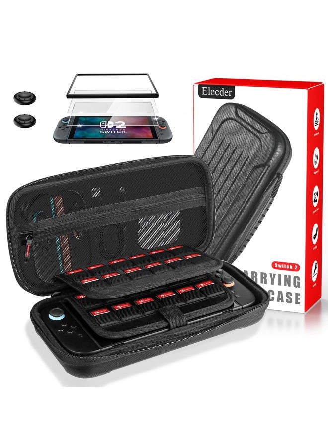 ELECDER for Nintendo Switch 2 Case Black - Protective Carrying Case with 24 Games Cartridges, 2 Screen Protectors, 2 Thumb Grip Caps, Hard Shell Carry Travel Pouch Bag for Console, Accessories - Image 1
