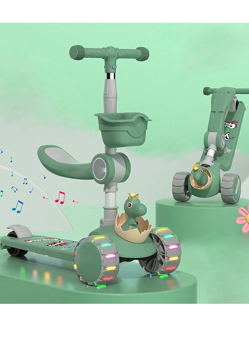 3 Wheel Kids Scooter with Flash LED Wheels and Music for Toddlers Girls and Boys 4 Adjustable Handlebar Heights Tilt Steering，Extra-Wide Deck for Kids Ages 2-12 - Green - Image 1